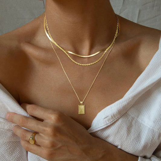 Collier Superposé Pendentif | Plaqué Or 14K & Argent | Chaînes Layering | Femme | Bijou Tendance