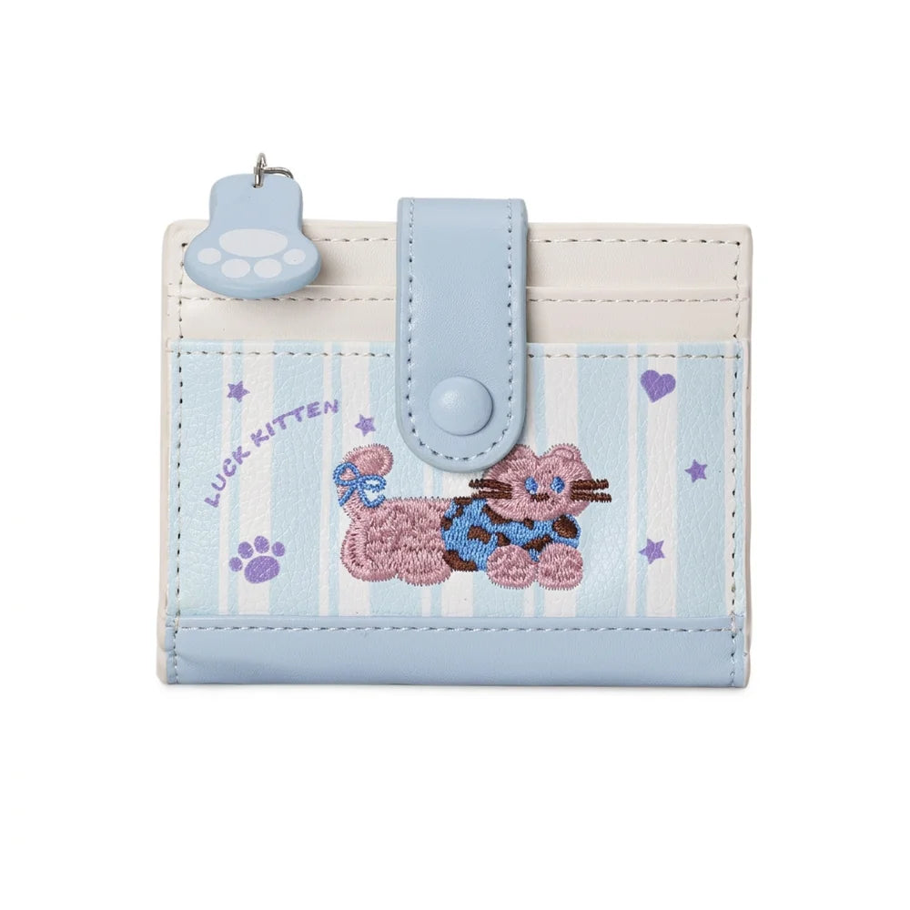 Women's Cute Cartoon Embroidered Sausage Dog Wallet Zipper Coin Purse Double Fold Card Holder Wallet Ultra Thin Leather Money Clip