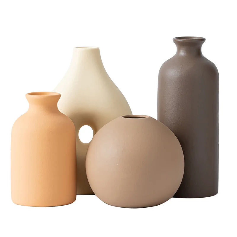 Vase Céramique Blanc Nordique | Fleurs Séchées | Décoration Salon & Bureau | Ornement Maison