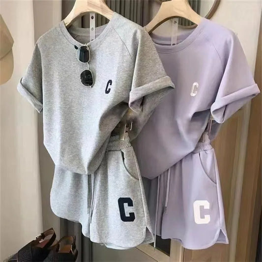 Ensemble 2 Pièces Femme Été | T-Shirt Manches Courtes & Short Sport | Imprimé Lettre | Pyjama Grande Taille
