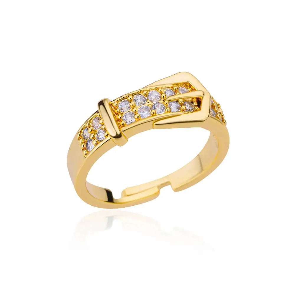 Bague Ceinture Zircon Acier Inoxydable | Doigt Géométrique Ajustable | Esthétique Mariage Femme