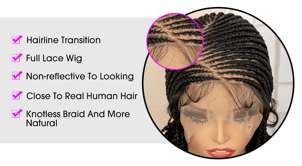 Full Lace Braided Wig with Curly Ends Synthetic Cornrow Braids Wig for Black Women Lace Frontal Afro Knotless Braiding Wigs