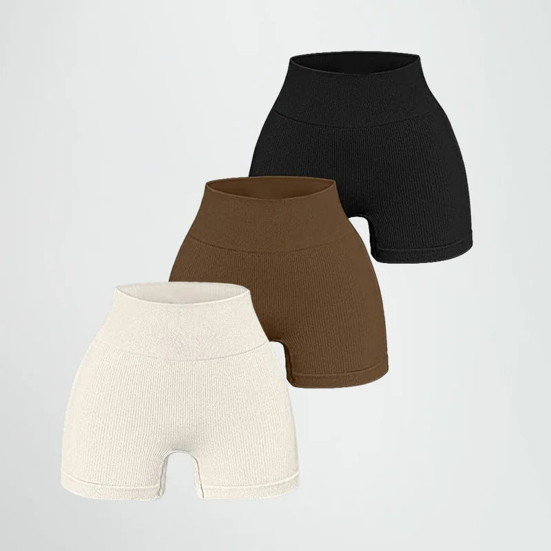 Short Yoga Taille Haute Femme | Lift Fesses Serré | Uni Côtelé | Sport