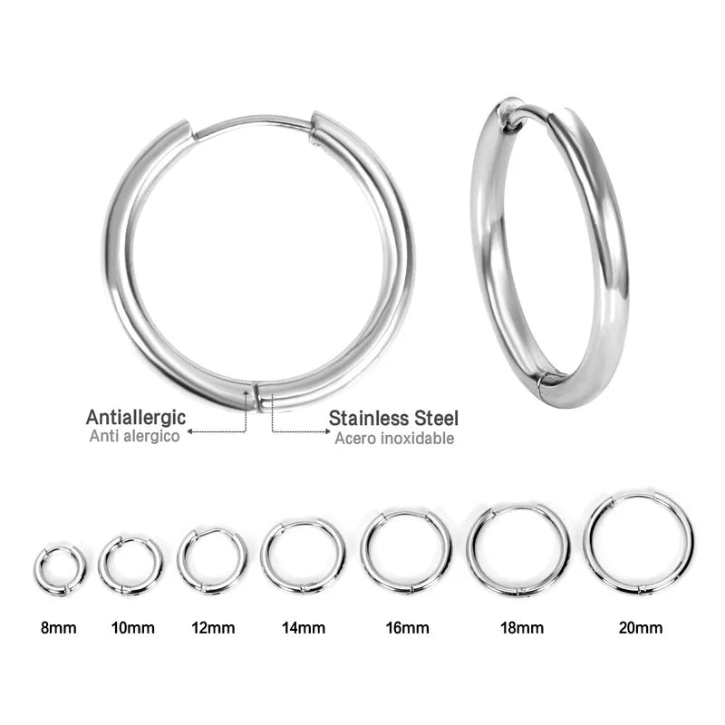Boucles d'Oreilles Créoles Acier Inoxydable | Petites Couleur Or | Femme Homme Fille | Piercing Cartilage | Bijou Mode
