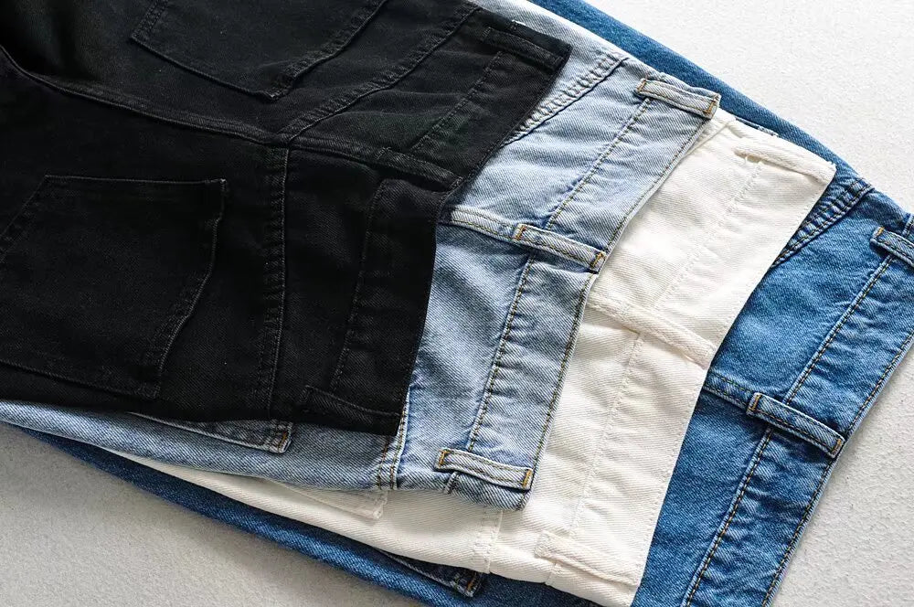 Jean Femme Taille Haute 2025 | Printemps-Automne | Décontracté Droit | Ourlet Brut Longueur Sol | Vintage