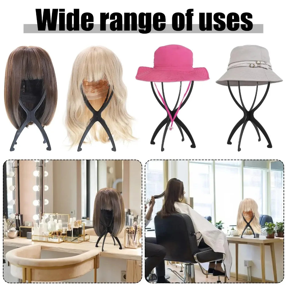 2 foldable wig stands, plastic portable hat display stand, durable barber shop fashion model stand, Wig racks