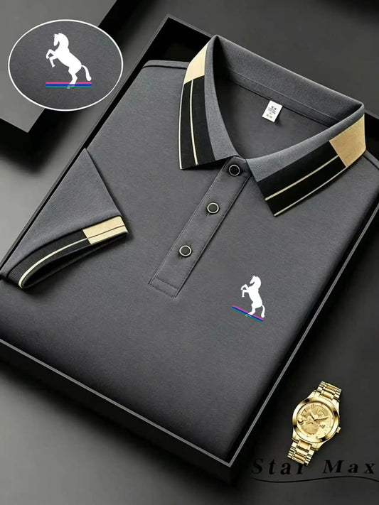 Men's Luxury Short Sleeve Polo Shirt with Horse Embroidery Milan Style Summer Casual T-Shirt Men Business Brand Clothing