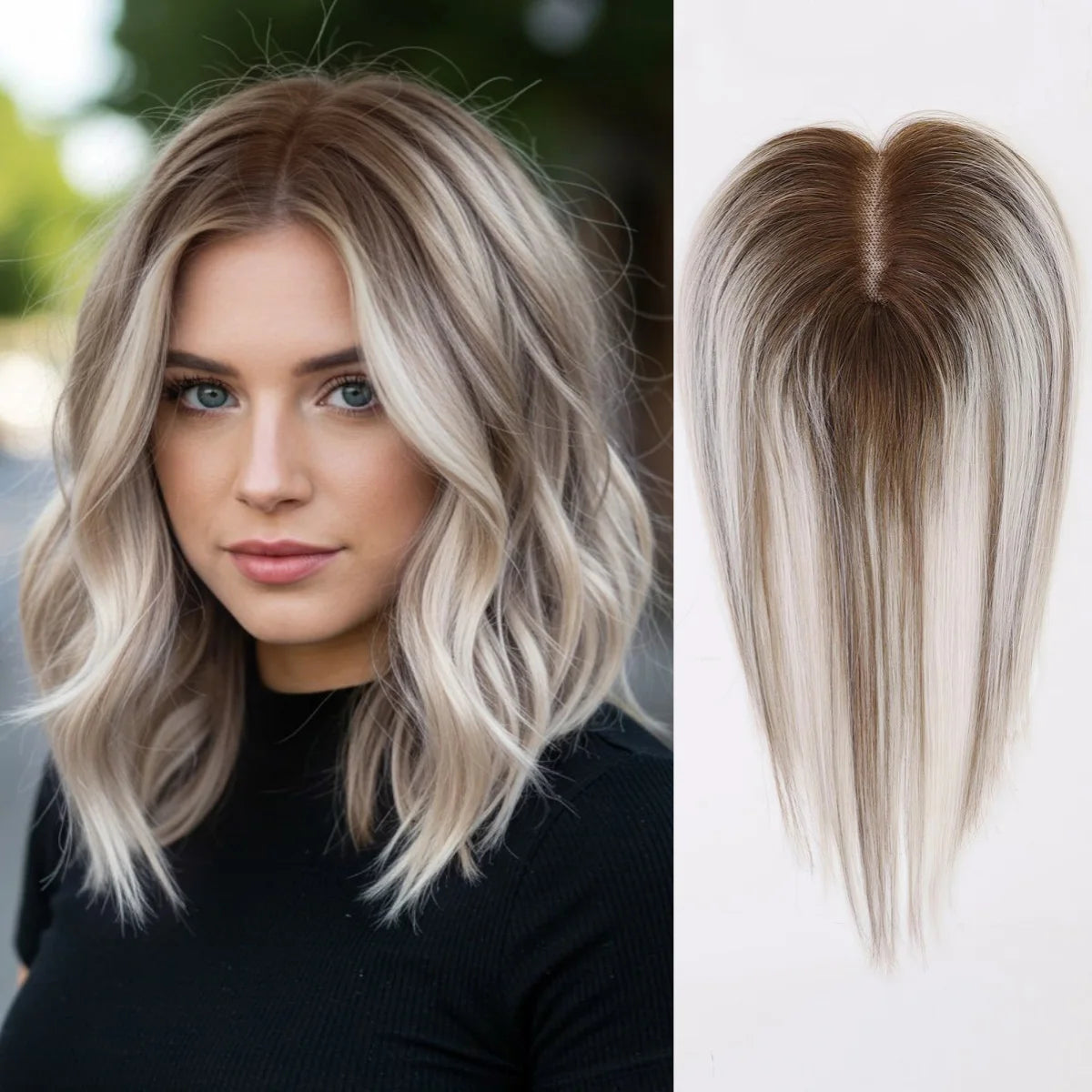 Topper Cheveux Remy 100% | Brun Ombré | 12 Pouces | Lace Base Milieu | Clip | Pour Cheveux Clairsemés | Femme