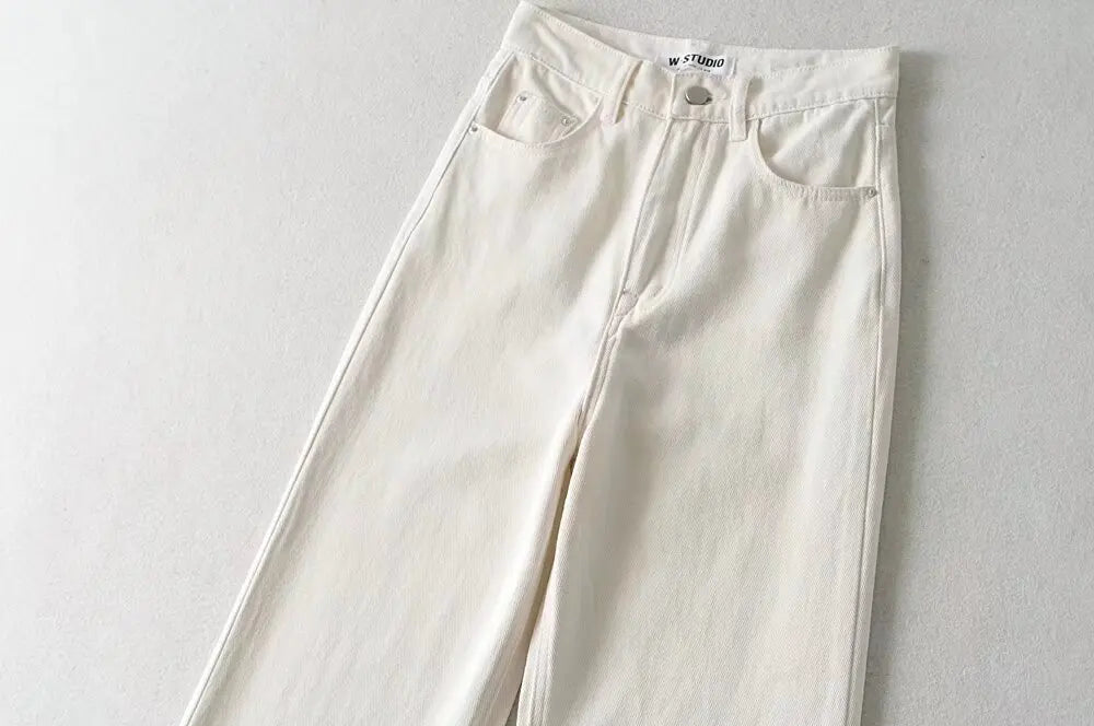 Jean Femme Taille Haute 2025 | Printemps-Automne | Décontracté Droit | Ourlet Brut Longueur Sol | Vintage