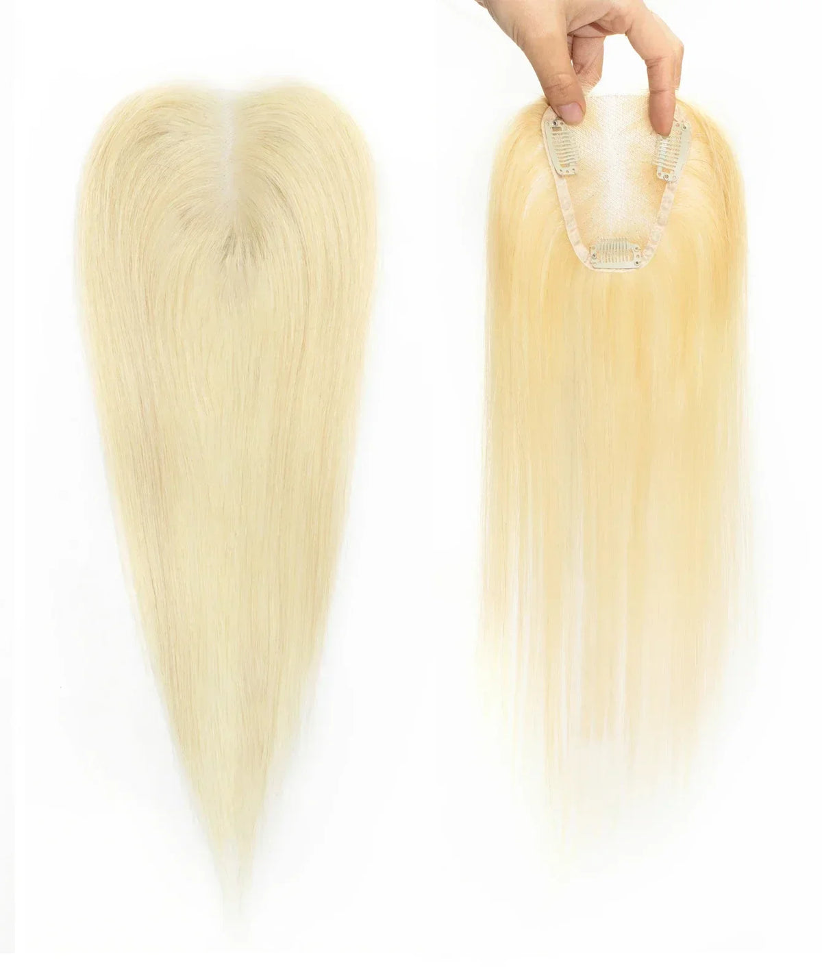 100% Human Hair Toppers Wigs with Bangs Silk Base Clip-in Hair Extension for Women 16-inch Topper Hair