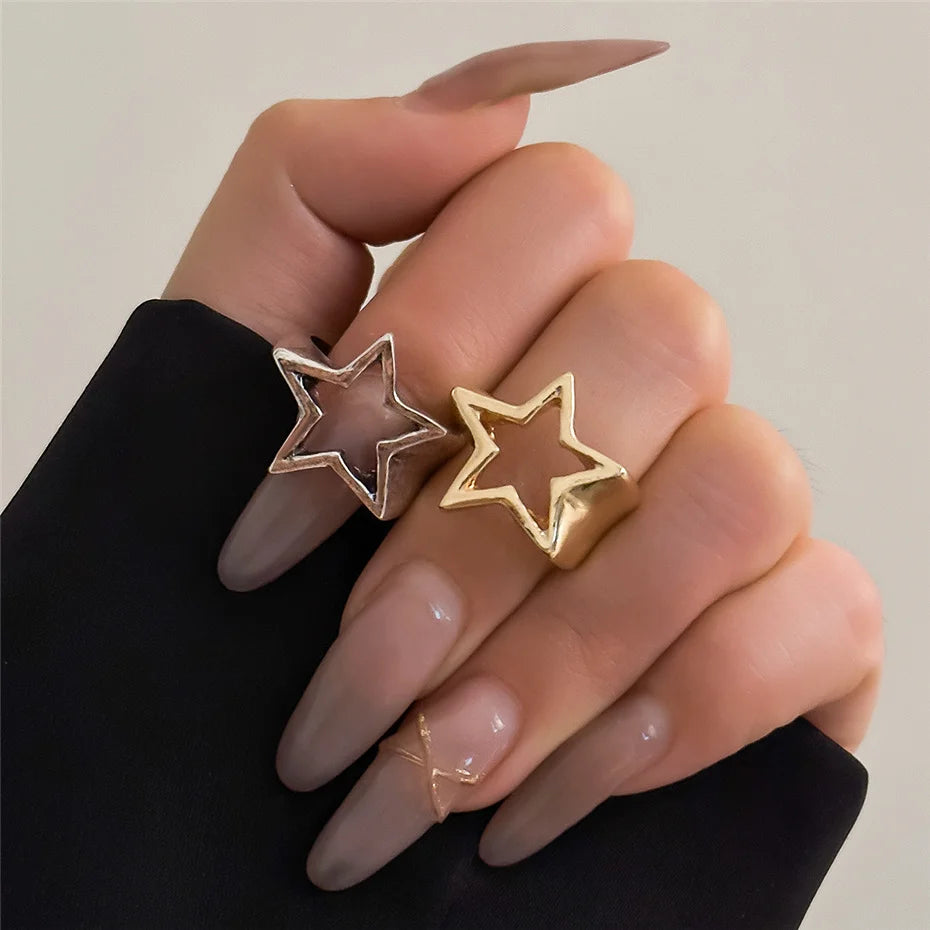 Bague Étoile Punk Gothique Irrégulière | Ajustable Couple | Y2K Vintage | Bijou Femme Statement