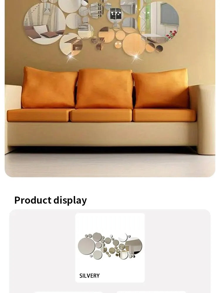 Lot 26 Stickers Miroir Rond Acrylique 3D | DIY Chambre Salle de Bain & Télévision | Décor Mural