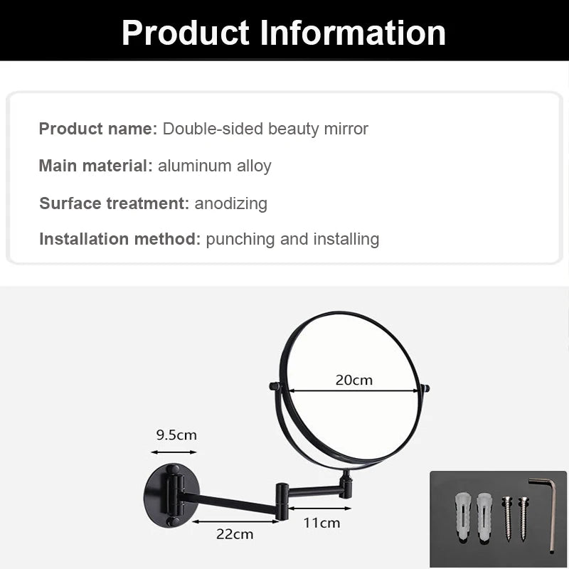 360° Rotating Double-Sided Wall Mirror - Aluminum Alloy Bathroom Makeup Mirror with 3X Magnification, Foldable & Angle-Adjustable