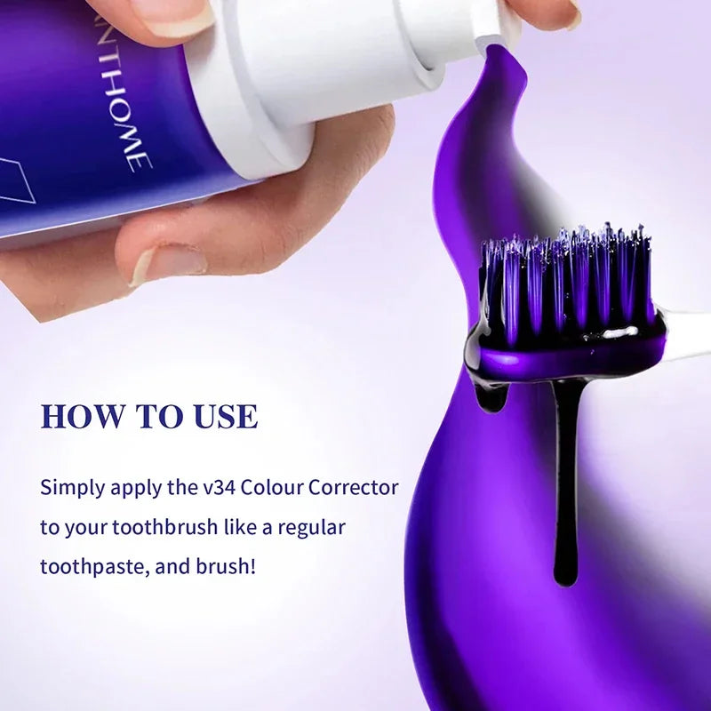 Dentifrice Blanchissant Violet V34 | Élimine Plaque & Taches | Haleine Fraîche | Hygiène Dentaire