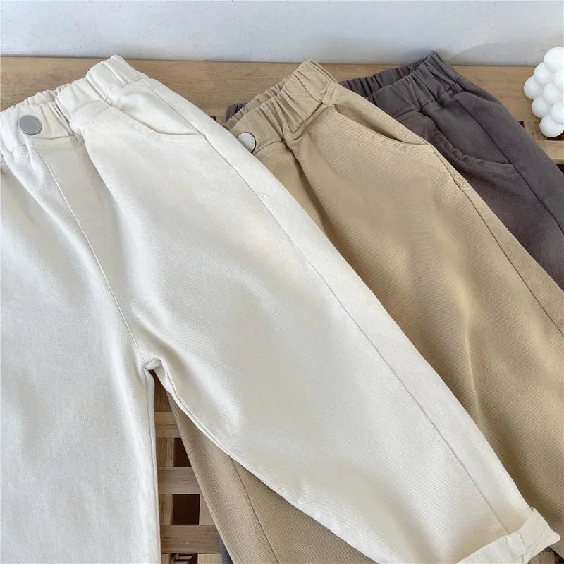 1-8 Years Boys Pants Kids Cargo Pants Mid-Rise Button Casual Outdoor Comfortable Breathable Spring Fall Fashion Children Trousers