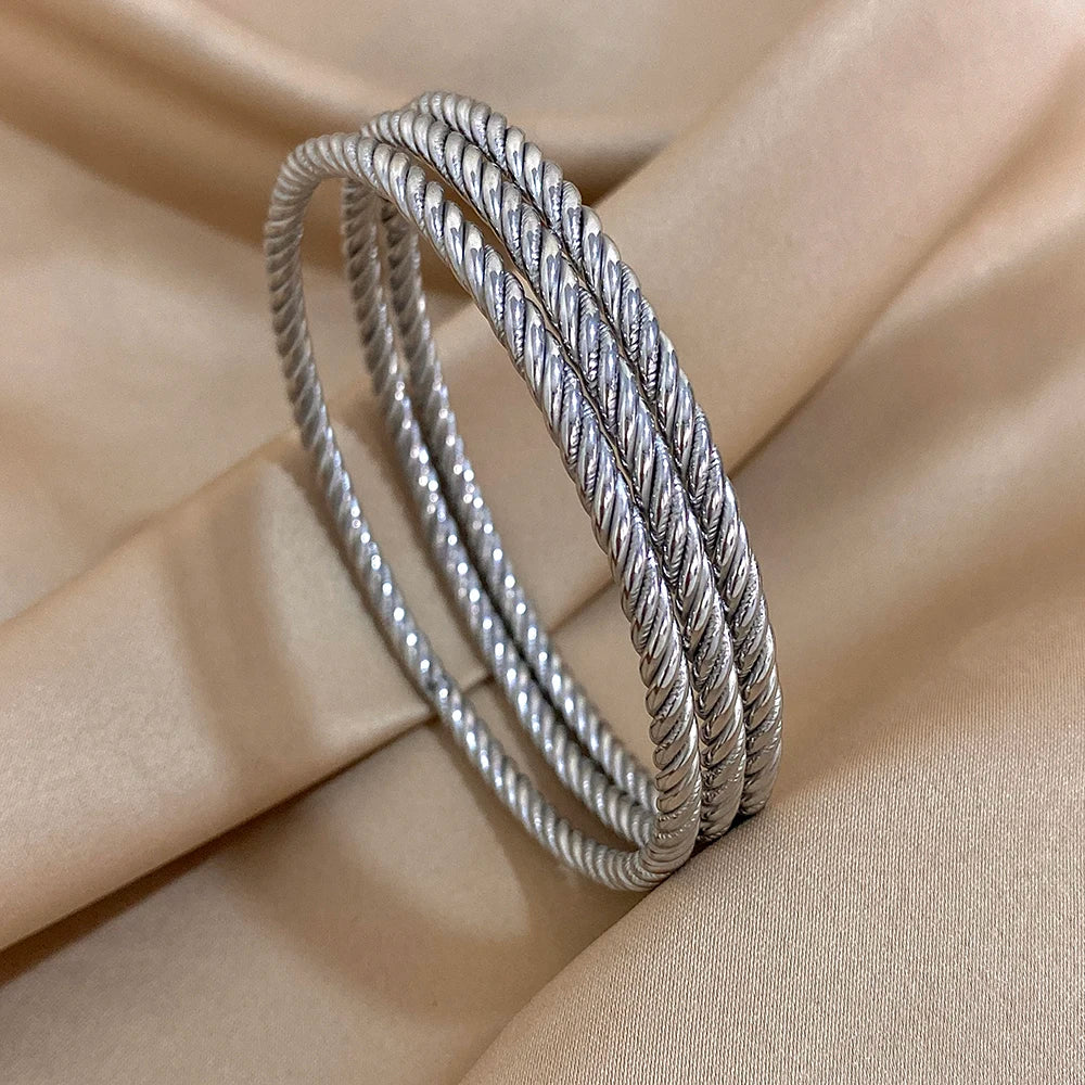 Lot 3 Bracelets Jonc Torsadés | Plaqué Or 18k Acier Inoxydable | Empilés Tendance | Bijou Femme Imperméable