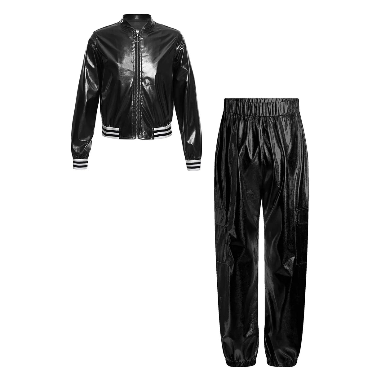Ensemble Danse Fille Hip Hop | Veste Bomber Métallique & Pantalon | Costume Scène Carnaval Jazz