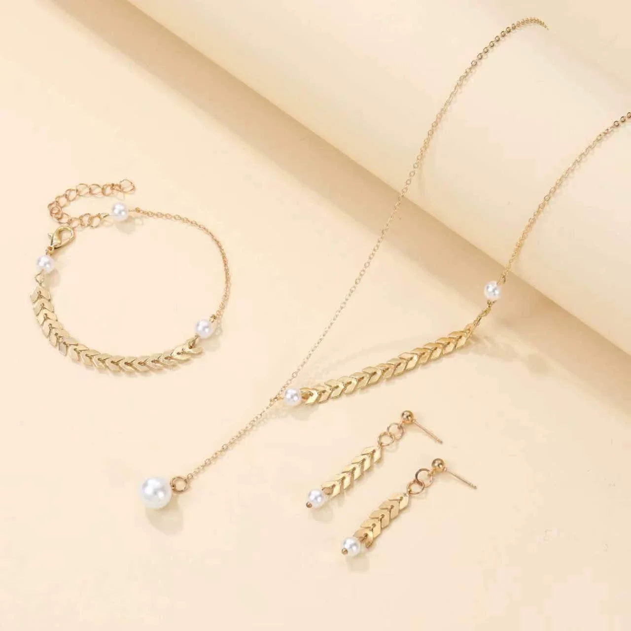 Personality Necklace/Bracelet/Earrings Jewelry Sets for Women Fashion Golden Wheat Ear Chain Charms Wedding Party Jewelry Gifts
