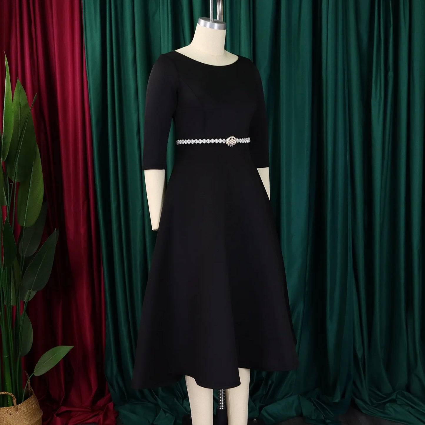 Luxury Dresses for Woman O Neck Full Sleeve Belt Waisted High Waisted Pleated A Line Ankle Length Elegant Female Birthday Gowns