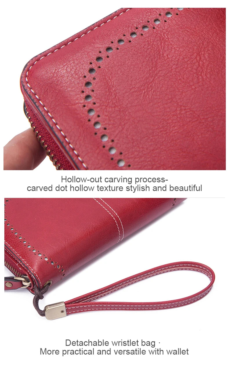Vintage Large Capacity Women's Purse, Monochrome, Multi-card, Long Wallet, Multi-functional Zipper Strap, Wrist Strap, New