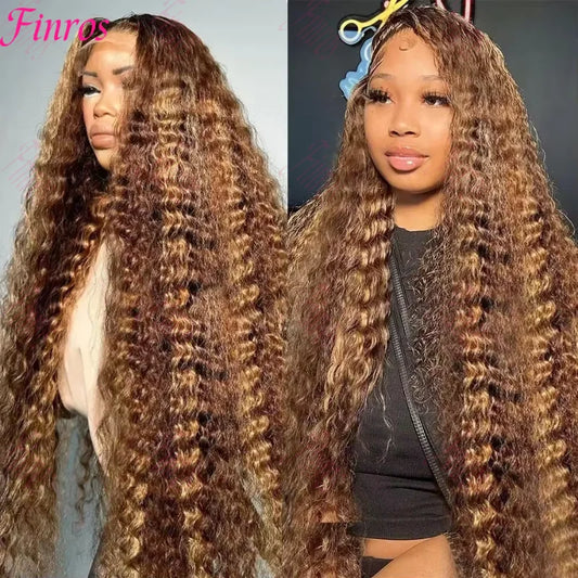 30 36 Inch Curly Highlight Wig Human Hair Honey Blonde 13x4 Lace Front Deep Wave 13x6 HD Lace Frontal Wig Brazilian For Women