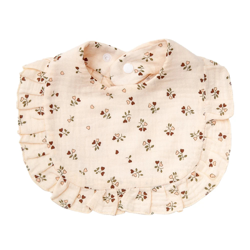 Flower Print Baby Bibs Adjustable Snap Saliva Towel Ruffled Edge Muslin Cotton Burp Cloths Rainbow A Grade Girls Feeding Scarf