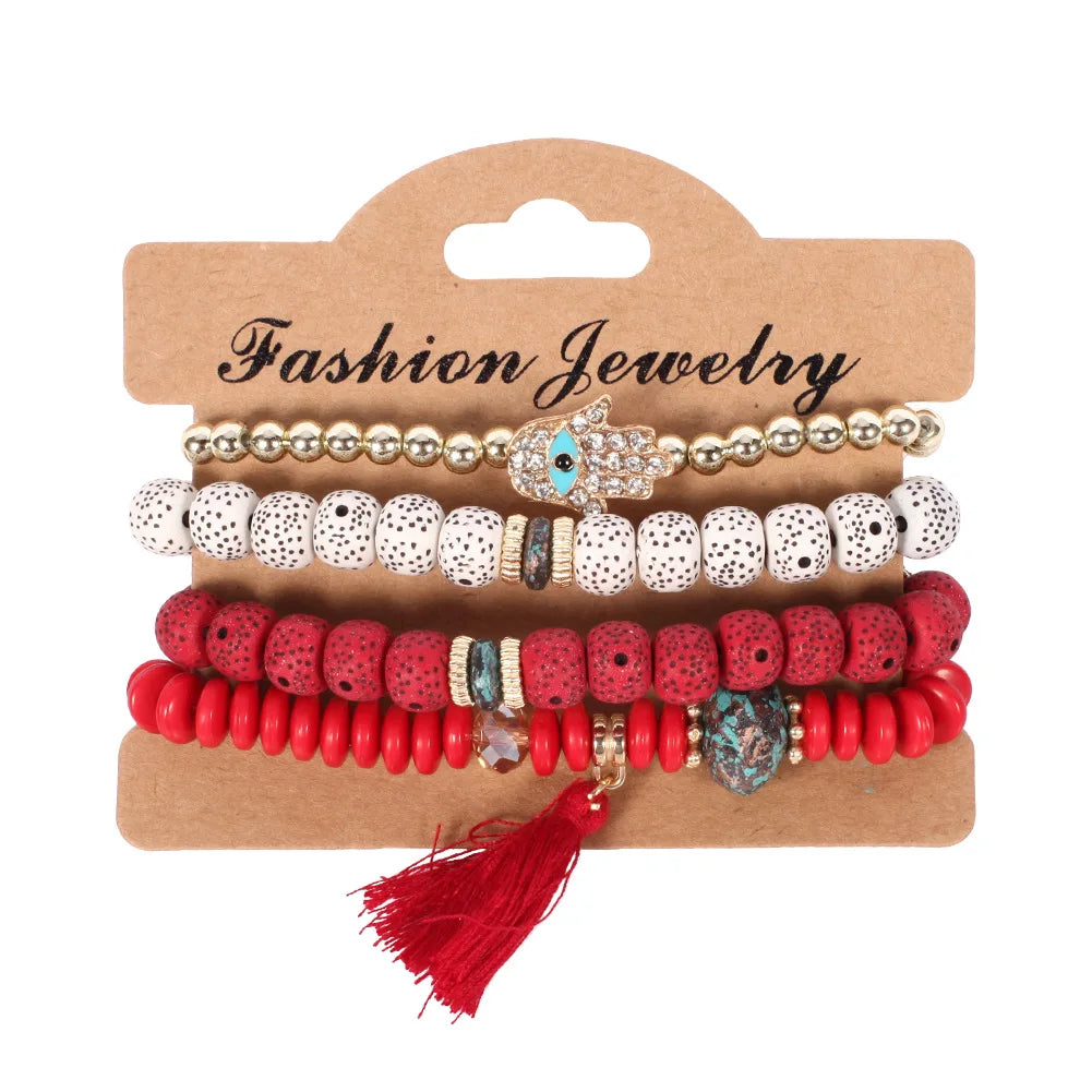 Bohemian Handmade Beaded Bracelet Set For Women Summer Colorful Beaded Chain Bangle Girls Boho Jewelry Accessories