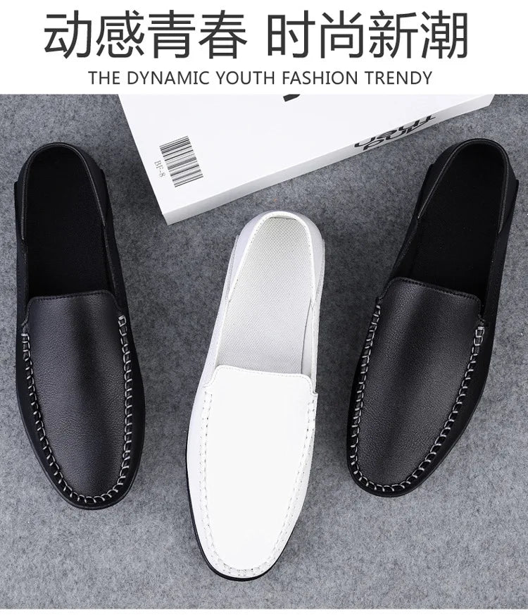 Mocassins Homme Mariage | Cuir Fendu Blanc | Chaussures Conduite Légères | Slip-On Casual Élégant 2026