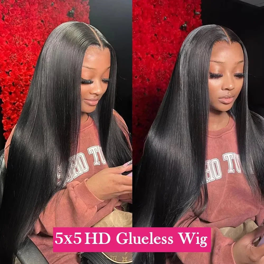 Perruque Lisse Glueless | 4x4 & 5x5 HD Lace Closure Pré-Coupée | Wear & Go | Cheveux Humains | Femme