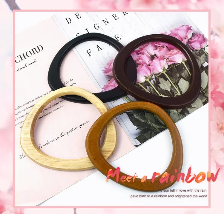 2/4Pcs Deepeel 14.5*12.5cm D Shape Women's Handbag Wooden Handle Handcrafted Woven-Bag Purse Wrist Handles DIY Bags Accessories