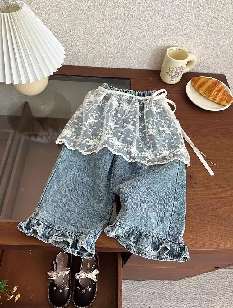 Jean Fille Printemps-Automne | Casual Large Jambe Large | Enfant Baby | Vêtements Polyvalents
