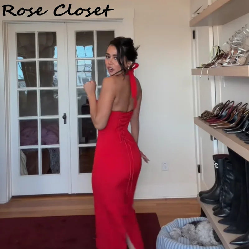 Robe Bodycon Midi Sexy | Col Halter Lacets Ajustables | Soirée & Club | Été 2026 | Femme