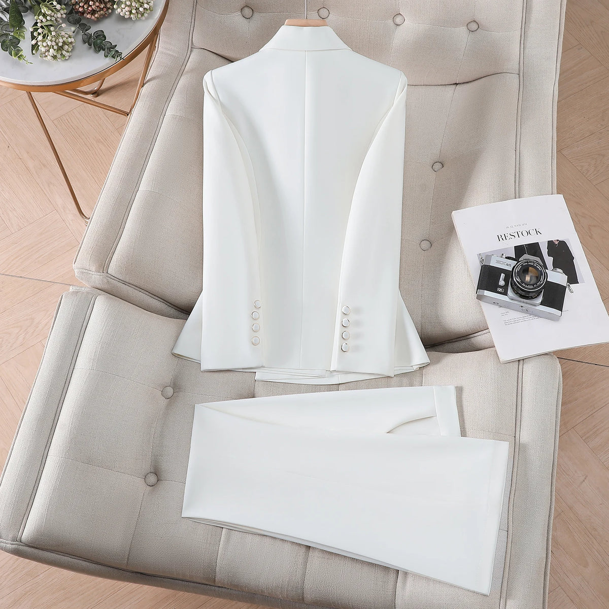 ZJYT Elegant Woman 2 Piece Set Outfit Full Sets Lady Spring Classic Women's Blazer Pants Suit White Formal Office Wear Plus Size
