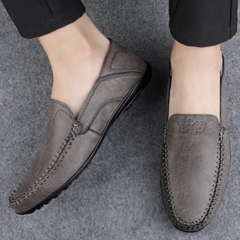 Mocassins Homme Mariage | Cuir Fendu Blanc | Chaussures Conduite Légères | Slip-On Casual Élégant 2026
