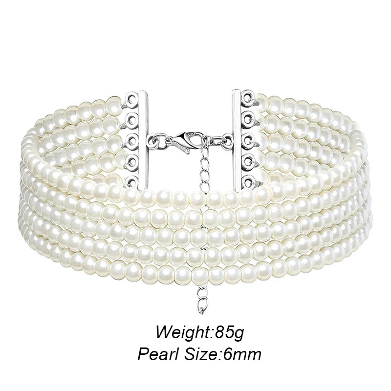 Collier Perle Blanche Multicouche 3-5 Rangées | Choker Bohème | Bijou Mariage Anniversaire Femme