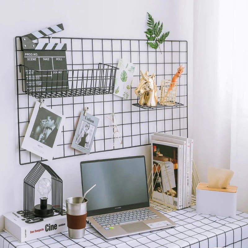 Home Wall Decoration DIY Art Iron Grid Decor Photo Frame Postcards Storage Wall Art Display Storage Rack Holder Shelf Organizer