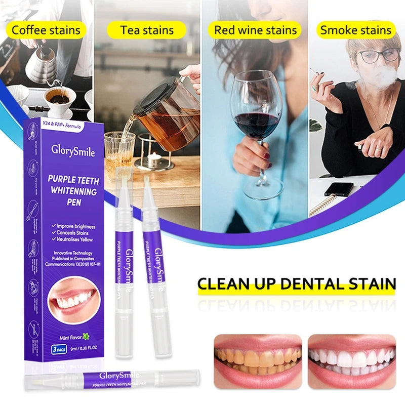 Magical Purple Teeth Whitening Pen, Fresh Breath, Stain Removal, Toothpaste, Oral Deep Cleaning, Teeth Cleaning Essence, Oral Care