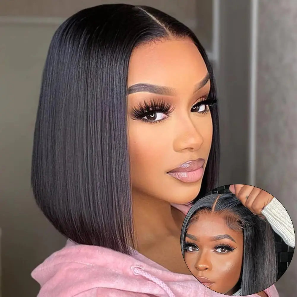 Perruque Bob Lisse Glueless | Wear & Go | Lace Front Pré-Coupée | Sans Colle | Cheveux Humains | Femme