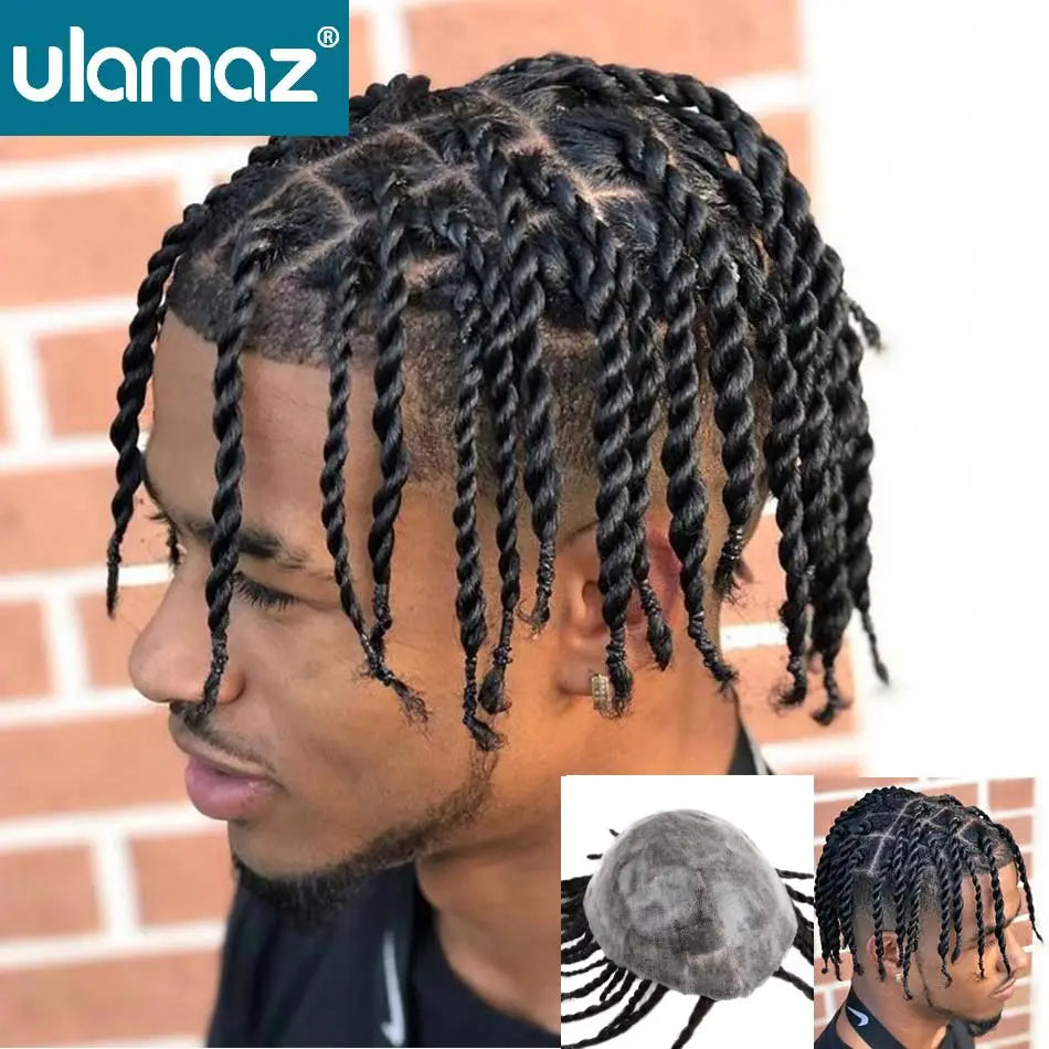 Perruque Tresses Twist Homme Indétectable | Prothèse Capillaire Crochet | Peau | Hair System | Homme Noir