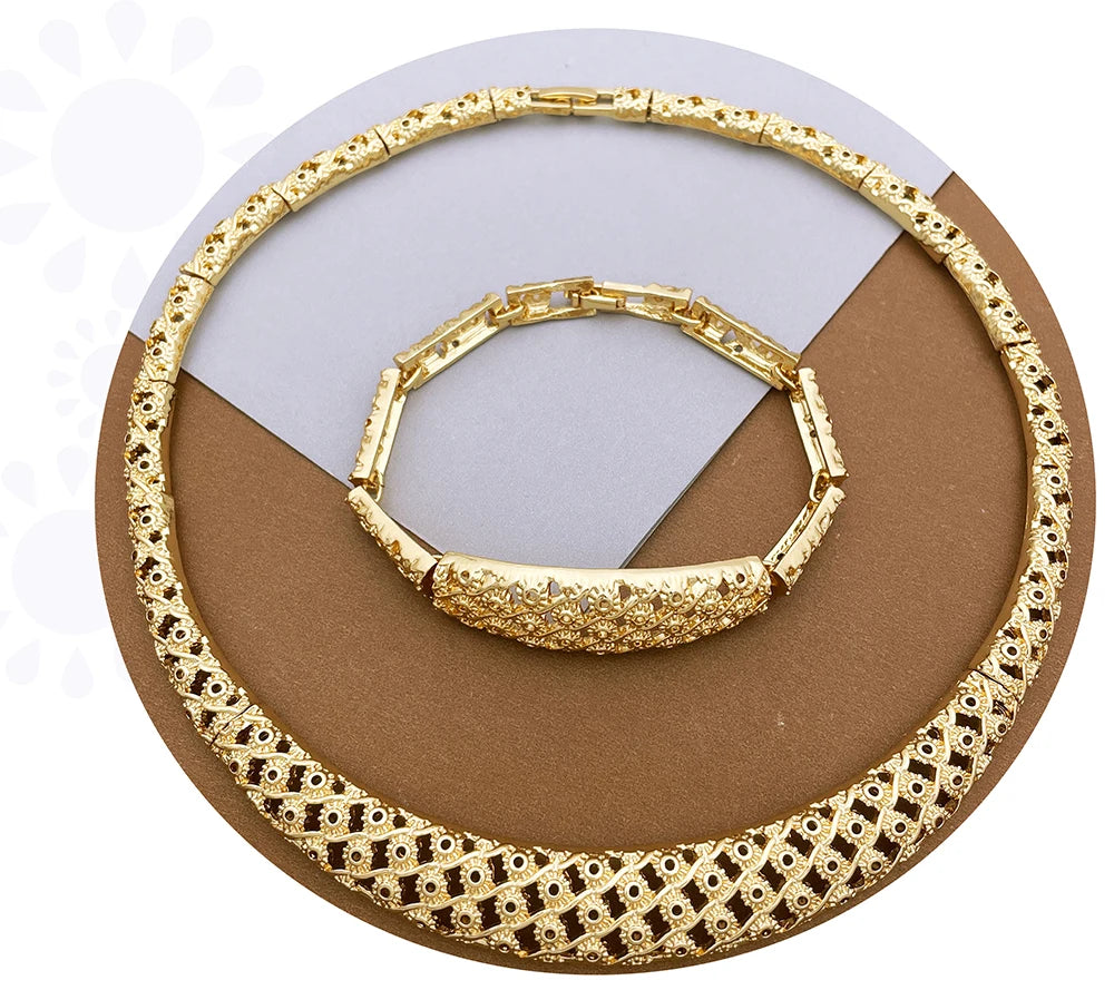 Dubai Jewelry Set Minimalistiese Quality Women Necklace Earrings Bracelet And Ring Luxury Design Weding Party Gift