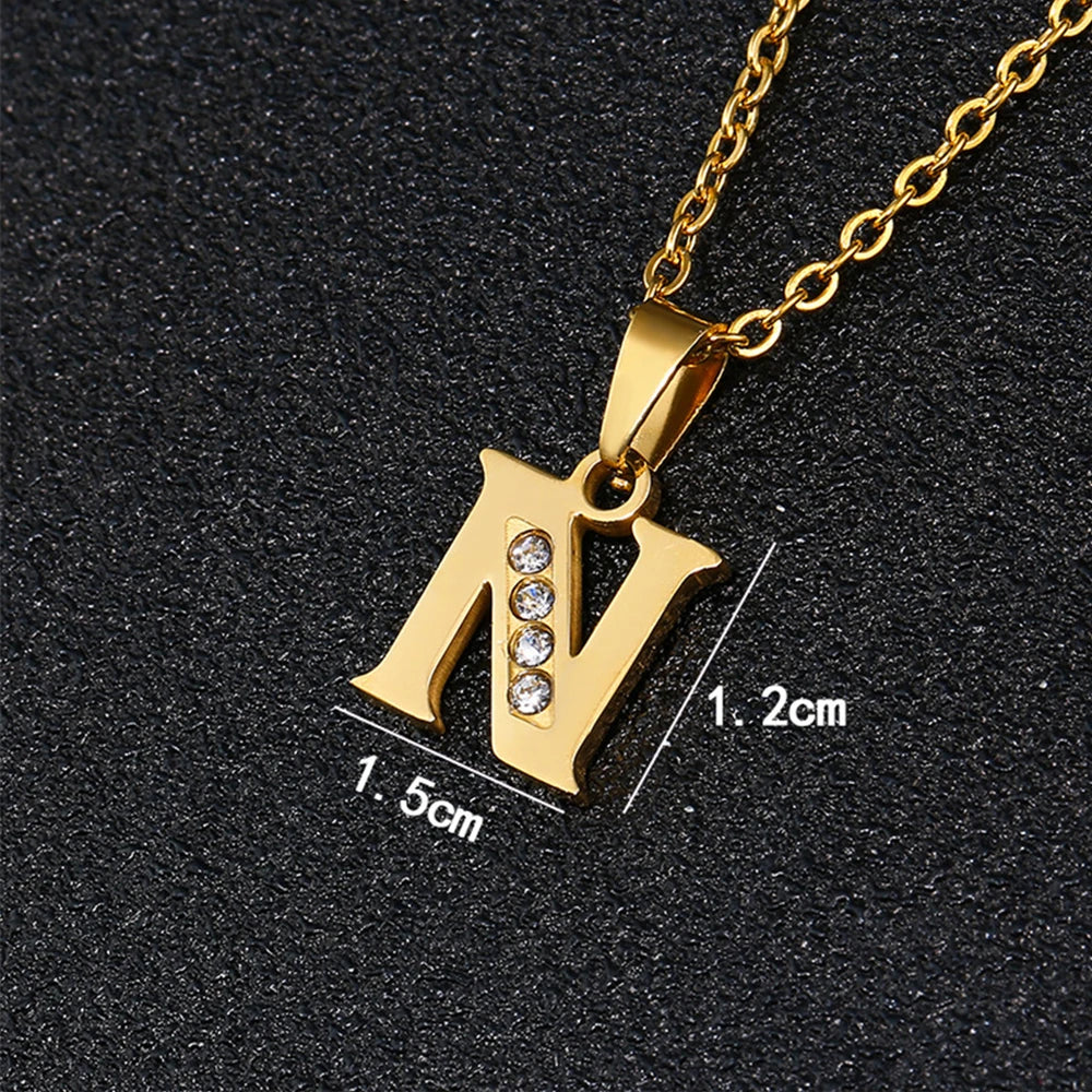 Initial A-Z Letter Name Pendant Necklace Gold Color Stainless Steel Small Alphabet Necklace For Women Jewelry Birthday Gift