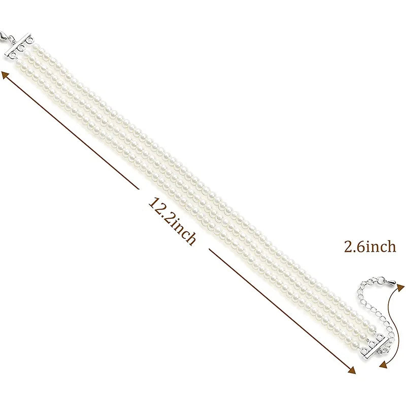 Collier Perle Blanche Multicouche 3-5 Rangées | Choker Bohème | Bijou Mariage Anniversaire Femme