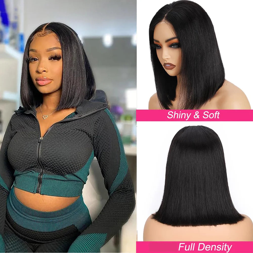 Perruque Bob Lisse Glueless | Wear & Go | Lace Front Pré-Coupée | Sans Colle | Cheveux Humains | Femme