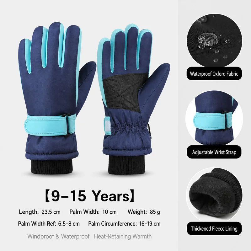 Gants de Ski Hiver Enfant | Imperméables Coupe-Vent | Doublure Polaire | Garçon & Fille 3-15 ans