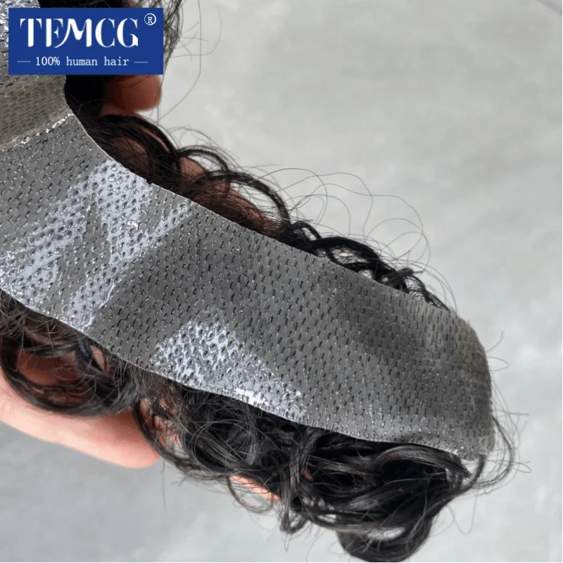 Toupét Homme Cheveux Humains Bouclés | Ligne Frontale Réaliste | Base PU Fine | Style V | Perruque Masculine