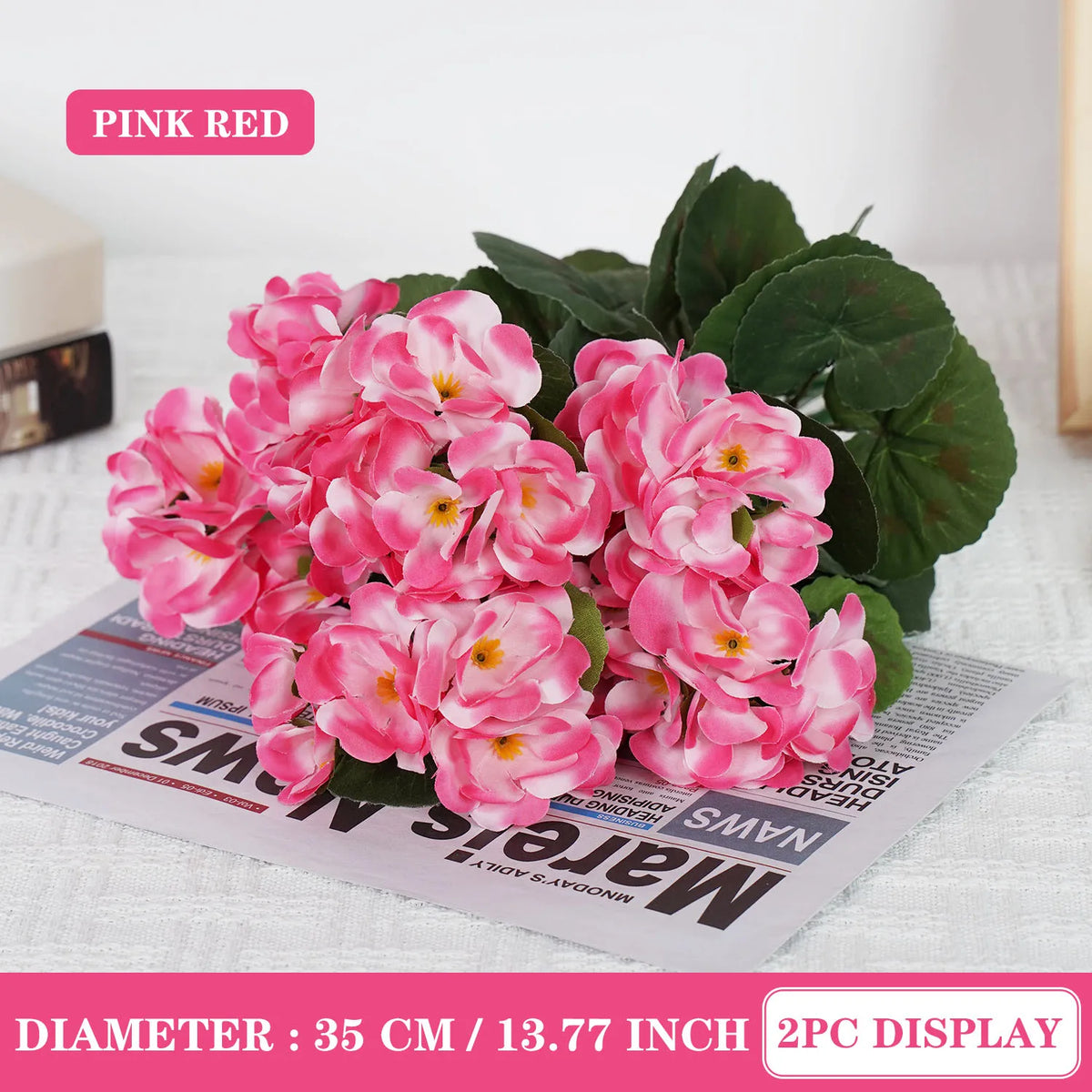Uflower 1Pc Artificial Begonia Flower Plants for Wedding Bouquet Home Garden Bonsai Christmas Wreath Decor