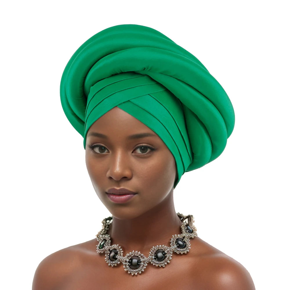 Turban Tressé Africain | Soie Lagos Autogele | Foulard Tête | Femme Africaine & Musulmane | Mariage & Fête | Headwrap