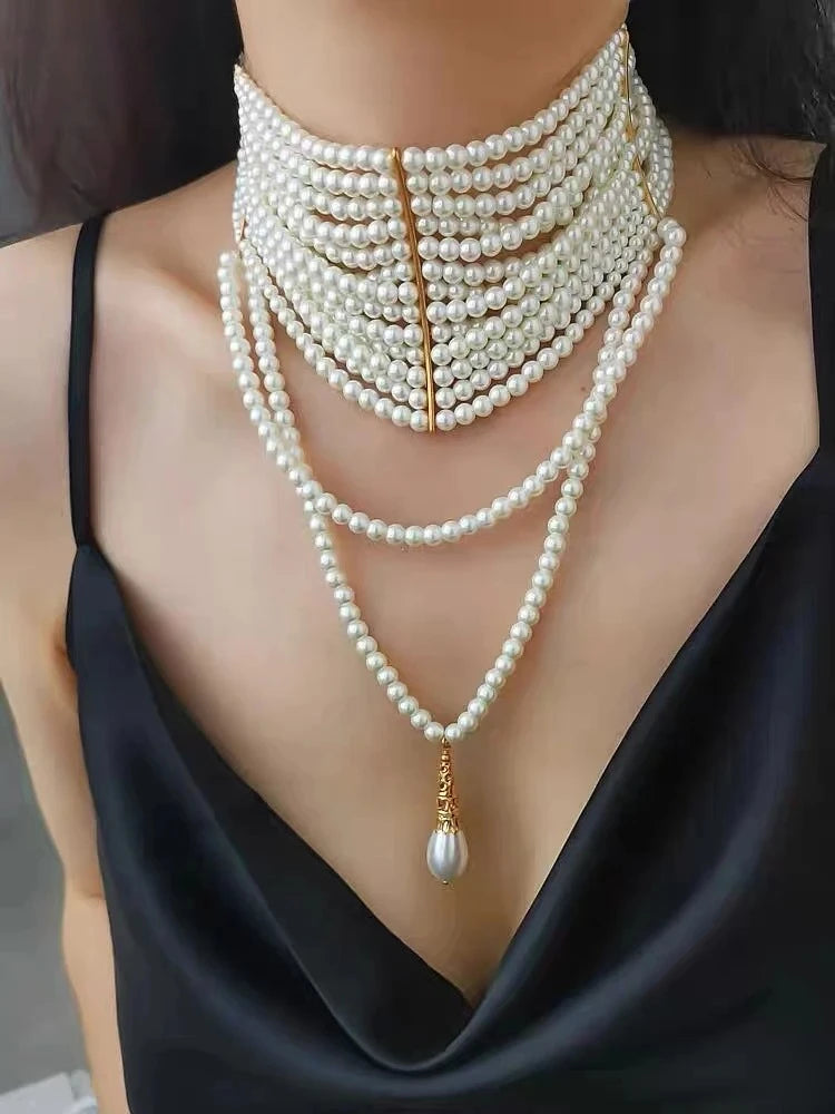 Modern Jewelry European and American Design Multi-Layer Simulated Pearl Tassel Pendant Necklace For Women 2025 New Hot Sale