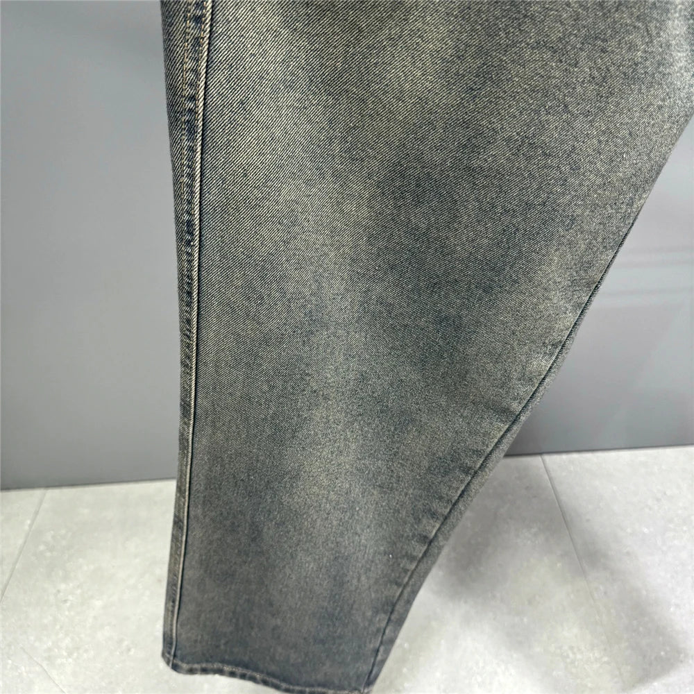 American Streetwear Baggy Jeans For Men's Clothing Vintage Distressed Gray Denim Pants Harajuku Casual Skateboard Pants Male