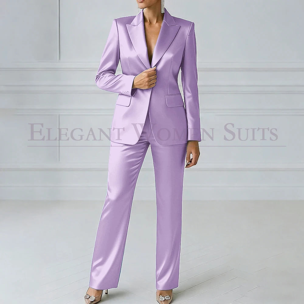 Elegant Blue Evening Women's Suits 2 Piece Jacket Pants Sets High Quality Royal Blue One-Button Slim Fit Office Blazer Clothing